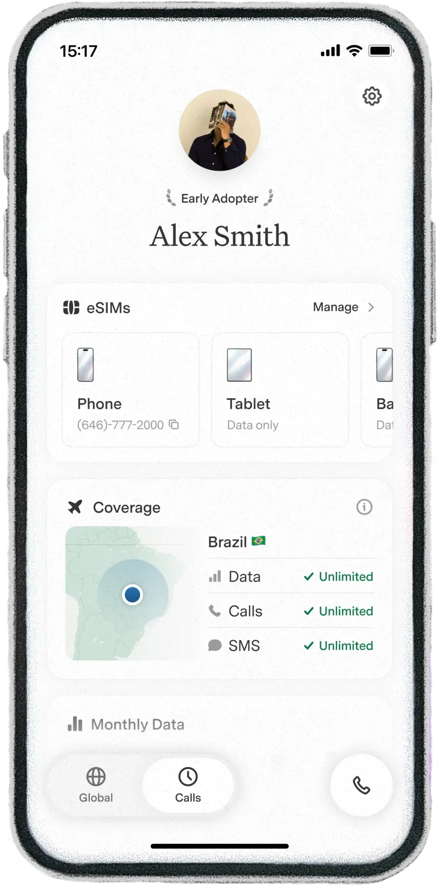 The Popcorn app showing your plan, eSIMs, and coverage