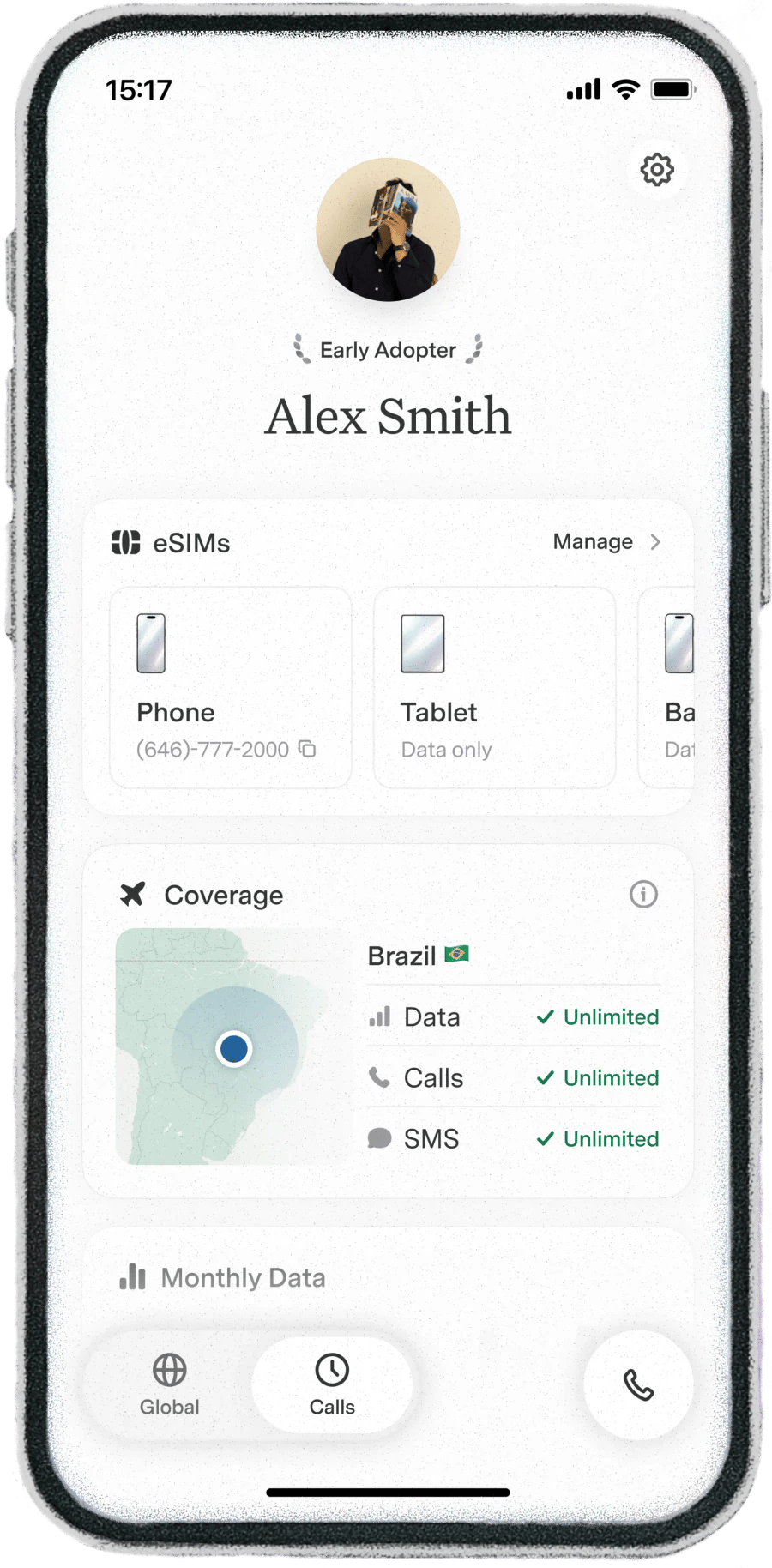 The Popcorn app showing your plan, eSIMs, and coverage